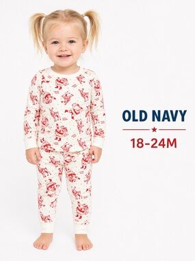 Old Navy Christmas Pajama Set Santa Reindeer Toddler 18-24M